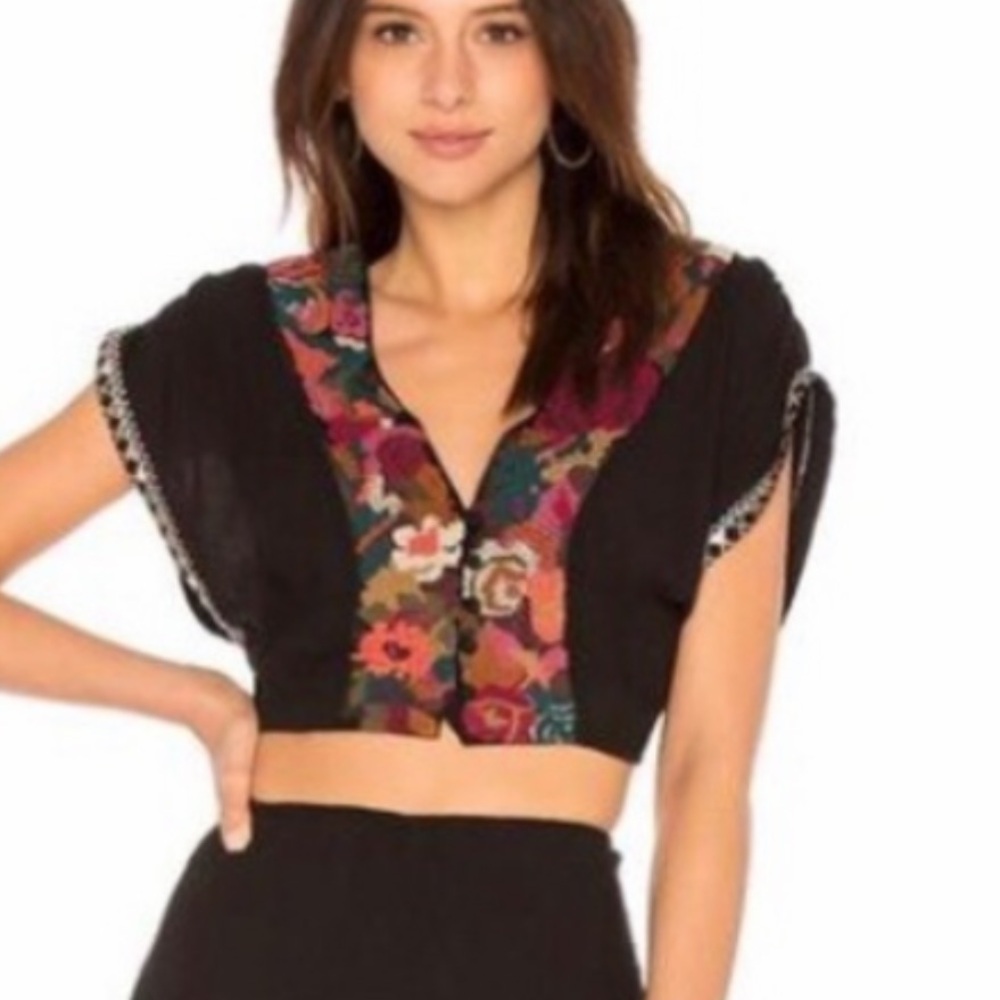 Free People crop top embroidered colorful top  Sz S
